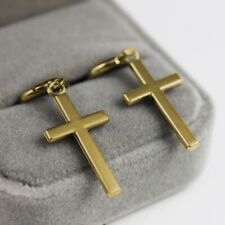 ORECCHINI UOMO DONNA CERCHI CON CROCE CLASSICA PENDENTE DORATO + OMAGGIO