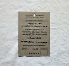 BIGLIETTO TICKET  PASS MONZA 1989 PADDOCK 40° INTEREUROPA FIA  AUTOSTORICHE