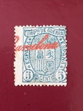FRANCOBOLLI SPAGNA USATI 1875 TASSA DI GUERRA ED. 154 OPACO. BARCELLONA IN ROSSO