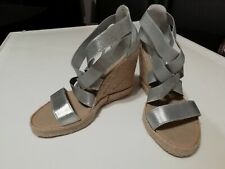 Sandali Argento zeppa in corda, pelle + elastico, Casteller Espana, 36, tacco 9