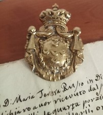 ANTICO FERMACARTE IN OTTONE-STEMMA-XIX-PRESSE-PAPIER-PAPERWEIGHT-Briefbeschwerer