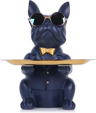 Vassoio Decorativo Moderno in Resina Blu Navy Bulldog Vassoio Statua Portaoggett