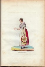 ANTICA STAMPA INCISIONE DIPINTA A MANO DEL 1838 COSTUMI DEL 1800 EMINENTE (ROMA)