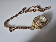 Vintage Ciondolo Con Orologio Dorato E Strass Apribile Per Portafoto