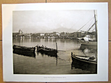 STAMPA Fotografica Alinari 1910 Catania Porto con Etna barca pescatori veliero