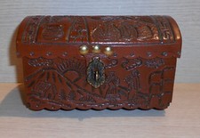 SCATOLA PORTAGIOIE GIOIELLI BAULETTO COFANETTO SCRIGNO CUOIO LEGNO PERU' ETNICO