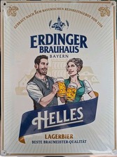 Targa Smaltata In Ferro Birra Erdinger Helles 30 X 40 Cm In Ottimo Stato