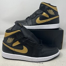 Nike Air Jordan 1 Mid Nero Metallizzato Oro Bianco Scarpe Uomo DQ8426-071 Senza Coperchio