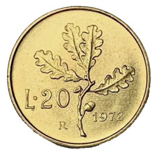 RARA MONETA 20 LIRE 1972 - REPUBBLICA ITALIANA - RAMO QUERCIA 