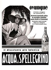 PUBBLICITA' 1931 ACQUA MINERALE S.PELLEGRINO TERME BAR BOTTIGLIA DECO' DONNA 