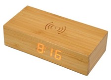 Orologio digitale LED in legno di bambù e carica batterie wireless GUASTO