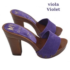 Zoccoli con Fascia in vera pelle scamosciata Vari Colori tacco 10cm Clogs-MY810