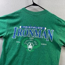 Camicia vintage Iron Man triathlon uomo media Kona Hawaii 1994 punto singolo USA