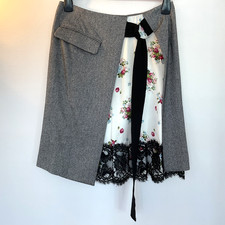 Dondup squisita gonna in tweed di lana con pannello floreale in seta taglia IT42 UK10 ECCELLENTE