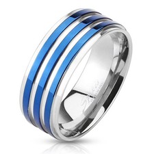 Anello Uomo Acciaio Tre Linee Blu