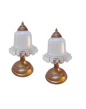 Abatjour Da Comodino Coppia In Ferro Battuto Ruggine Oro classiche Vetro Bianco 