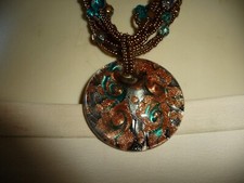 MURANO GLASS PENDANT COPPER SILVER & BLUE SWIRL SEED BEAD CHAIN NECKLACE #20/15K