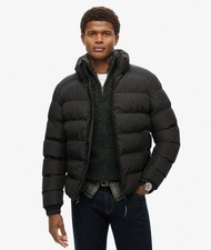 Superdry Nero Cappotto Imbottito Leggero Giacca Sportiva Puffer Prezzo consigliato £94,99