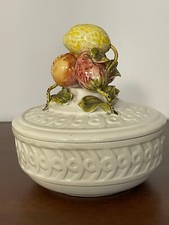 SCATOLA IN CERAMICA PRIMA META' 900 BARETTONI GIA'  ANTONIBON CON FRUTTINI E FO