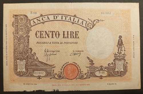 100 lire 1944 bb - lire, 10/10/1944