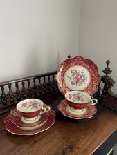 Vintage Winterling Bavaria Tea Cup Saucer Side plate x2 Burgundy Red Gold Floral