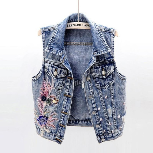 Gilet donna denim fiori
