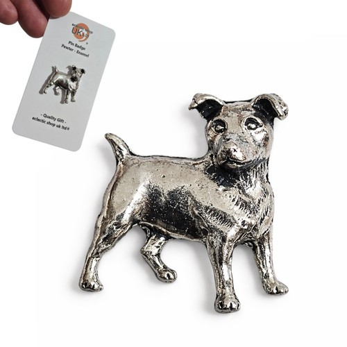 Jack russell pin badge - jack, pewter