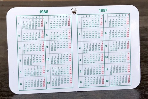 Rolex 1986 1987 calendar - rolex,