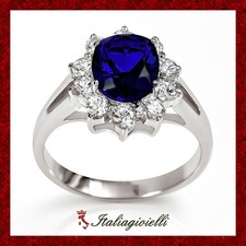 Sfarzoso Anello Brillante con Zaffiro in Argento 925 Rodiato Oro Bianco