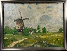 Quadro a Olio Impressionista Nord Germania Paesaggio Con Mulino Willky Reuter
