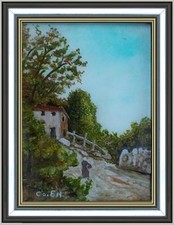 ARTE NAIF - casolare di montagna olio su vetro ENRICO COPETTA COEN 1925-1989