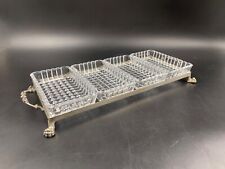 Antipastiera Salsiera Vintage cristallo molato 4 scomparti base metallo lavorato