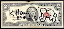 Banconota Stati Uniti autentica firmata a mano - Keith Haring - scarabocchiata $2