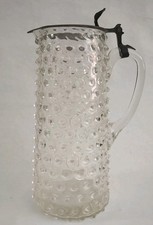 Antico/Vintage Boccale Birra in Vetro Hobnail con Coperchio a Cerniera in Peltro (Puro Peltro)