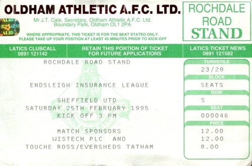 Biglietto oldham athletic - biglietto, v