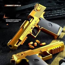 2x Pistola Giocattolo Gold Desert Eagle Pistola Proiettile Morbida Guscio Espulsione Bambini Regalo 14+ Sicuro