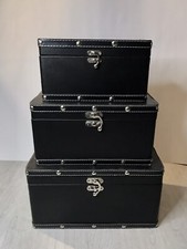 Set Di Tre Bauletti Scatole Nere In Legno Rivestite Di Simil Pelle