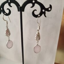 ORECCHINI INDIANI ARGENTO 925 PENDENTE OVALE IN QUARZO ROSA