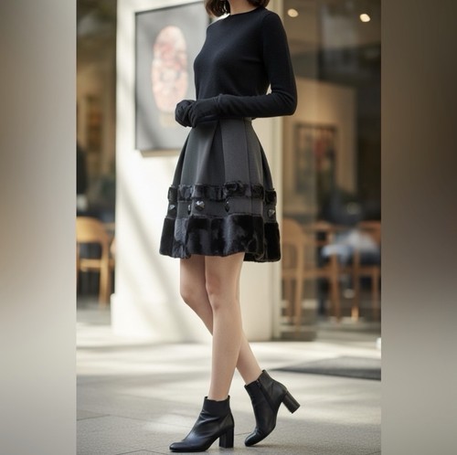 Gonna nera con pelliccia sonia - nera,