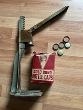 ANTICO TAPPO BOTTIGLIA BIRRA SODA PRESSA STRUMENTO + SCATOLA TAPPI ORO