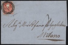 #ASI (06122) Lombardo Veneto 1858  5 s. rosso (N°25) Firma L.Gazzi