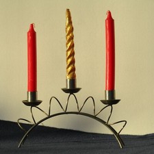 PORTACANDELE IN ACCIAIO DI MANIFATTURA ARTIGIANALE - ITALIA - VINTAGE