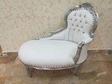 PANCA DORMEUSE SCILONG POLTRONA IN LEGNO ARGENTO ECOPELLE BIANCA CON CRISTALLI