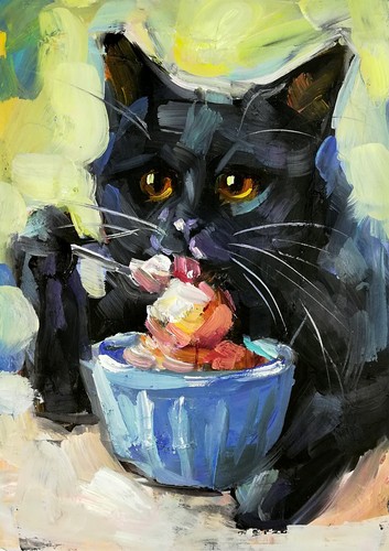 Dipinto olio originale gatto - dipinto,