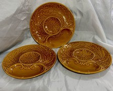 Piatto carciofo rialzato centrale 3 Francia vintage Gien ceramica ambra maiolica 9"