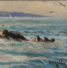 Andrea Borella Olio cm. 20 x 10 Marina Costa Livornese Livorno