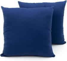 Coppia Cuscini Arredo Imbottiti Tessuto Ottoman in Tinta Unita Colore Blu 61 40X