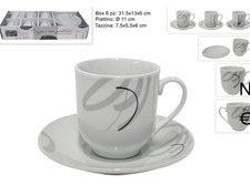 SET 6 TAZZINE CAFFE' DESIGN MODERN CON PIATTINO COLORE NERO E BIANCO