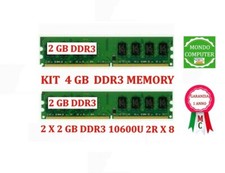 4 GB (2 X 2 GB) DDR3 KIT MEMORIA / RAM PC3 10600U 1333 MHZ  MODELLO VARIO