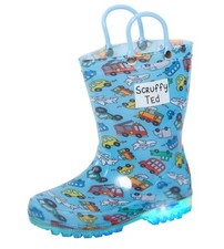 Stivali Wellington veicolo illuminato per bambini ragazzi blu auto stivali pioggia neve scarpe